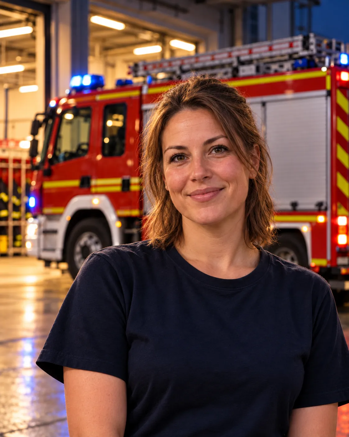 Porträt einer Frau vor einem Löschfahrzeug