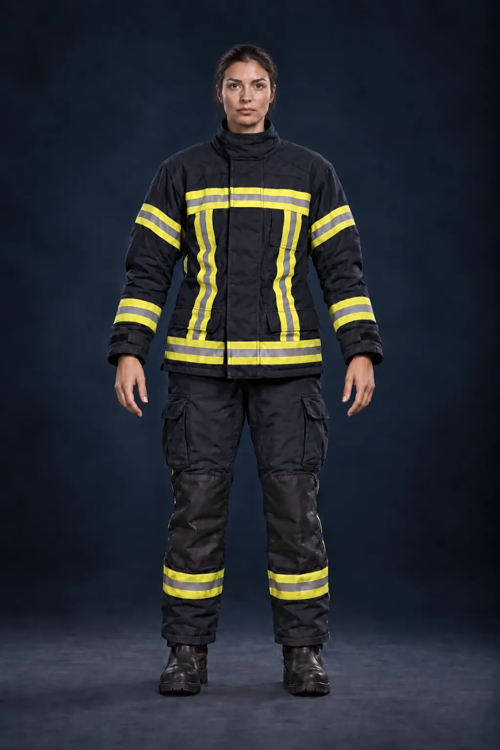 Feuerwehrfrau in Schutzausrüstung, Stufe 02: Einsatzjacke