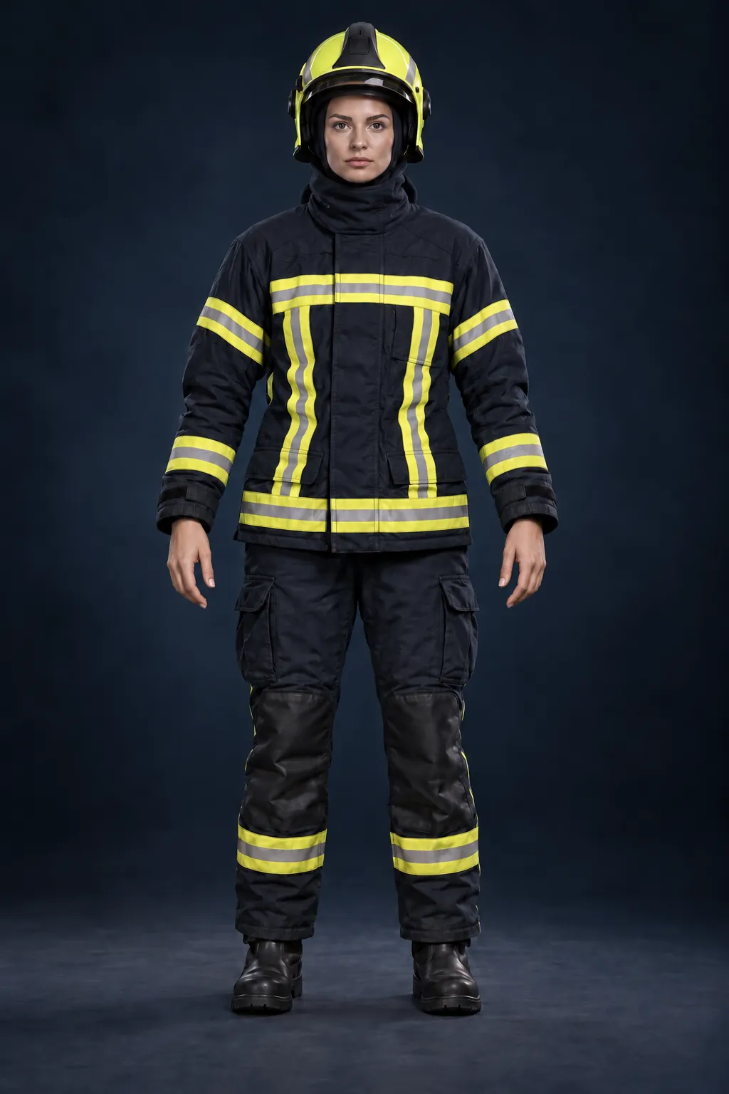 Feuerwehrfrau in Schutzausrüstung, Stufe 04: Helm
