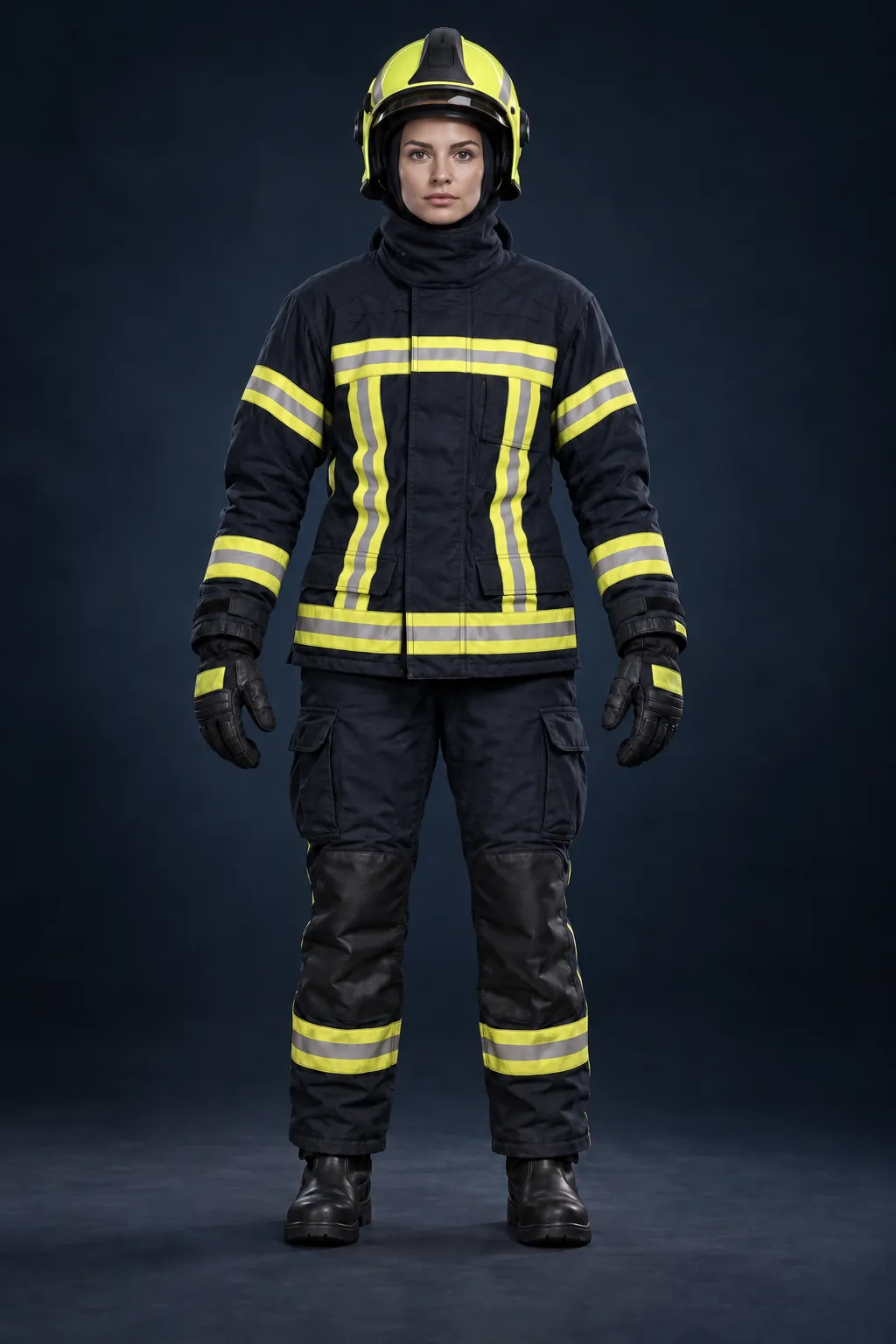 Feuerwehrfrau in Schutzausrüstung, Stufe 05: Handschuhe