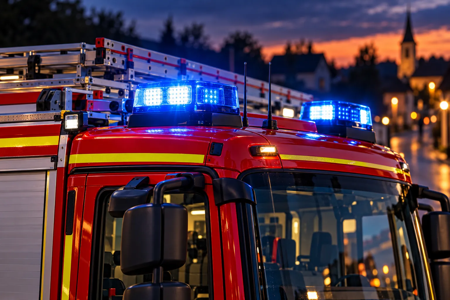Löschfahrzeug mit eingeschaltetem Blaulicht